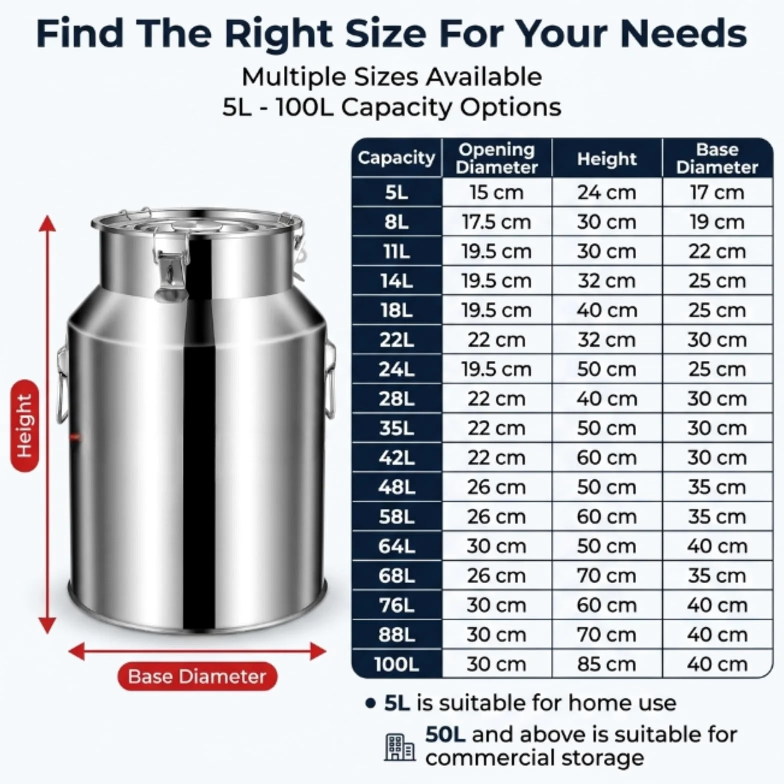 Bidone del Latte in Acciaio Inox 304, Contenitore Latte Professionale | Con Rubinetto o Maniglia, Fusto Ermetico per Olio Oliva e Vino, da 5L a 100L, Argento(With Spigot,18L/4.8 Gal)
