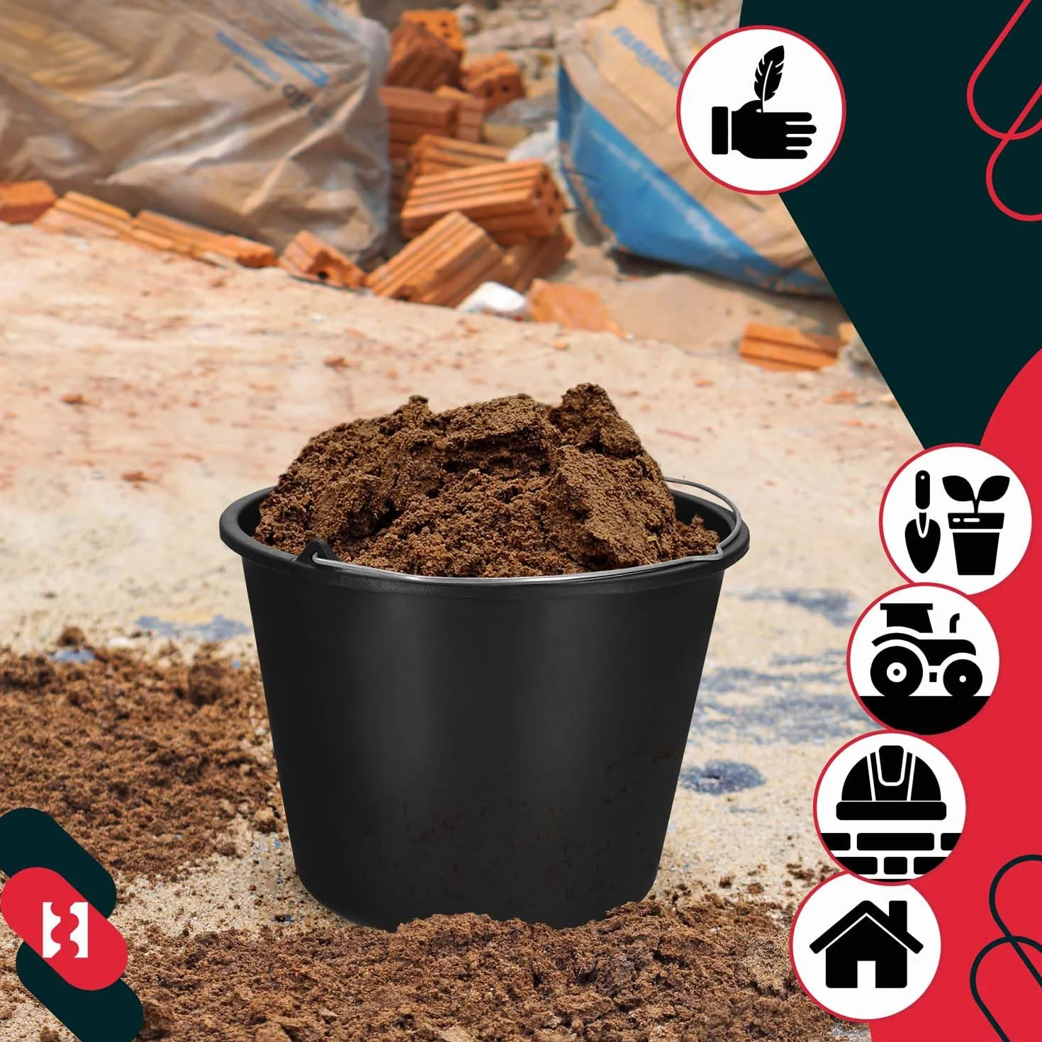 KOTARBAU Set di 10 secchi da costruzione, 16 l, in plastica, colore: nero