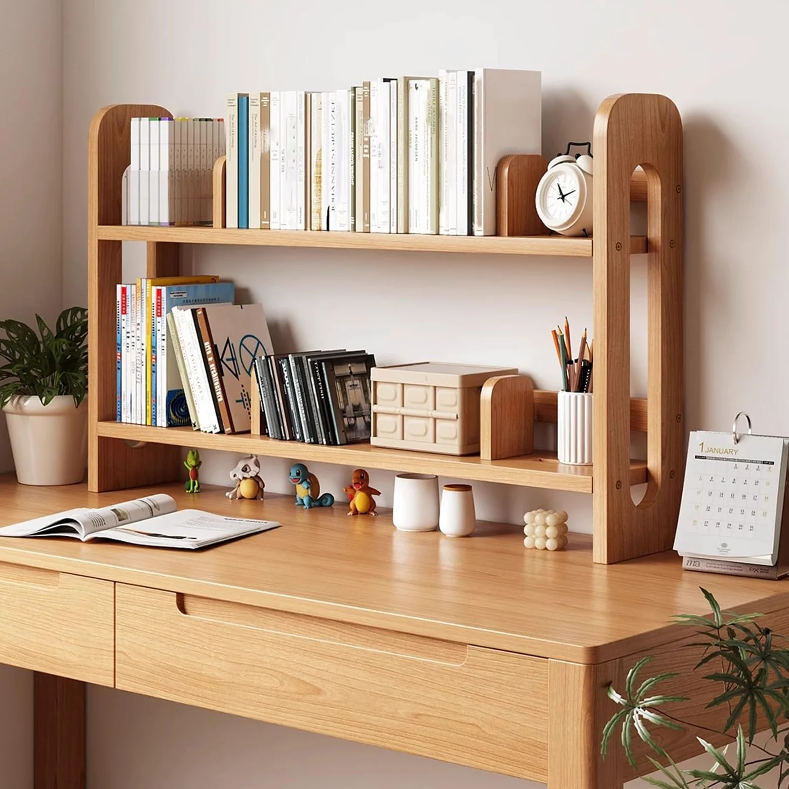 Scaffale Libreria Legno Regolabile,Dormitorio organizer per riporre oggetti Multistrato, Organizzatore Monitor,3 strati Scaffale Espositivo da Scrivania,Per Casa, Ufficio, Scuola, Studio