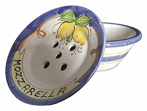 Generico Ciotola Porta Mozzarella in Ceramica di Vietri Dipinta a Mano Decoro Limoni, Diametro 20 cm, Altezza 11 cm, Made in Italy