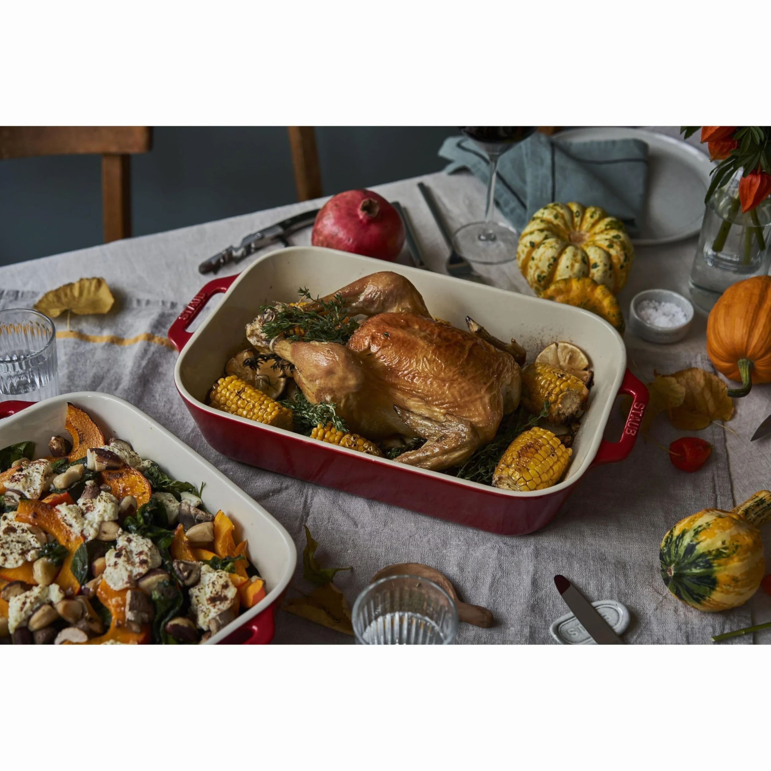STAUB Ceramique - Set di 3 piastre rettangolari in ceramica, per forno e casseruola, adatto al forno, al congelatore - Ciliegia
