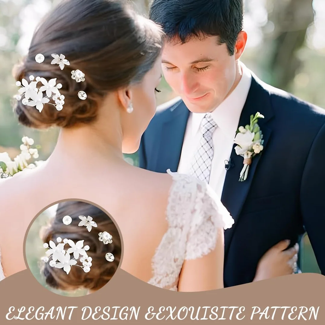 Fermagli per capelli da matrimonio con perle e fiori strass a forma di U