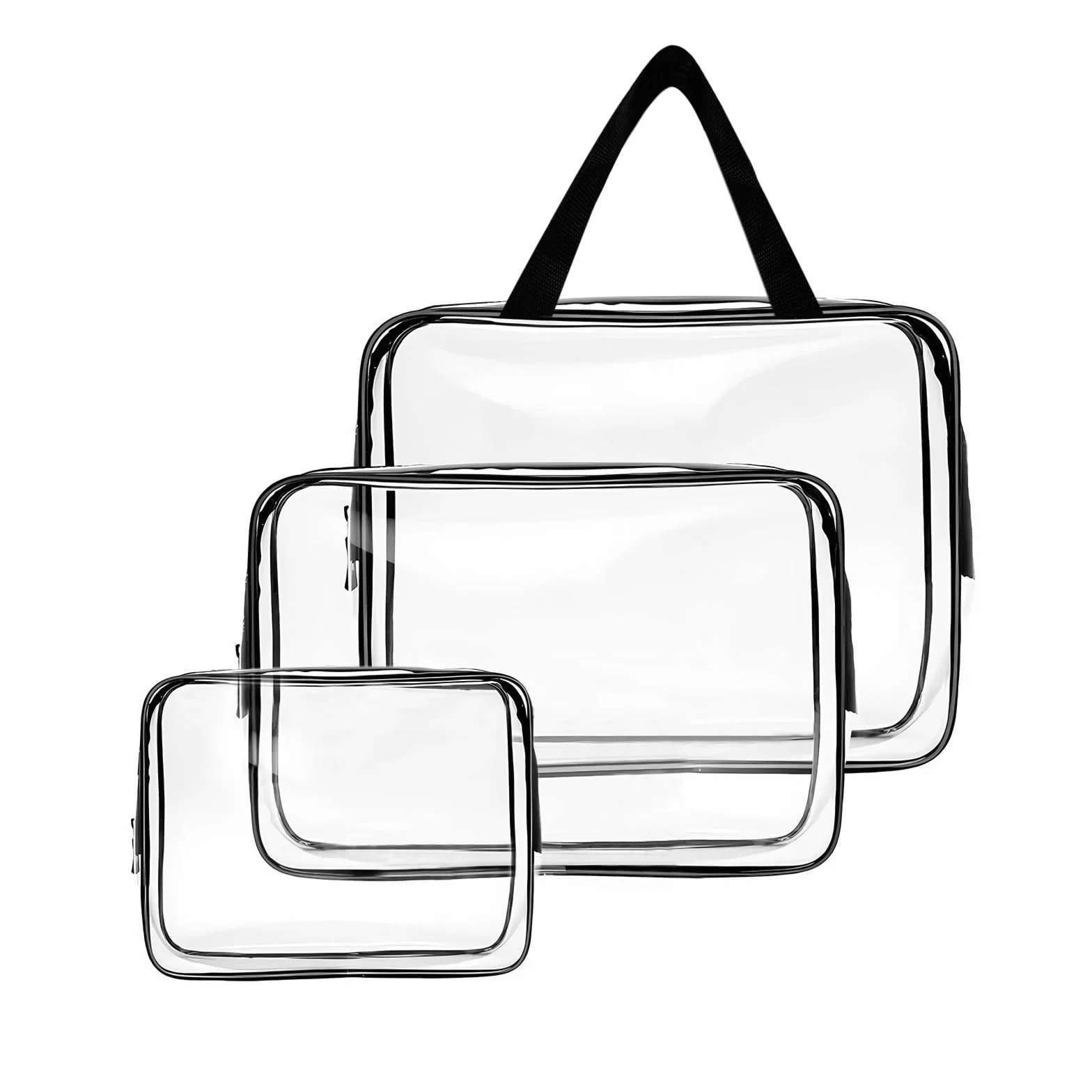 Beauty Case Trasparente, Borse da Viaggio Impermeabile, 3 Pezzi Borsa da Toilette Contenitori Cosmetici con Zip, Set Buste per Trasporto Trousse con Maniglia, per Bagno e Viaggio