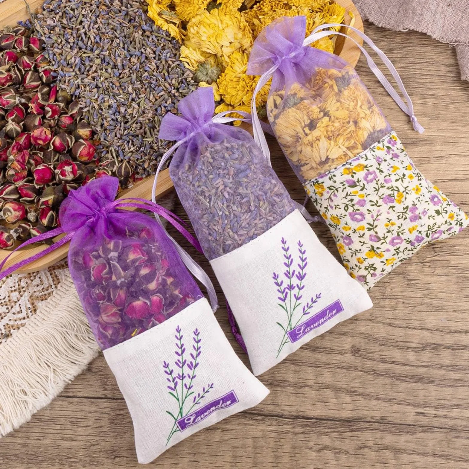60 Pezzi Sacchetti di Lavanda Bustina Sacchetti Lavanda Vuoti Sacchetti Profumati Con Nastri Viola Sacchetti Di Lavanda in Organza per Lavanda Spezie ed Erbe