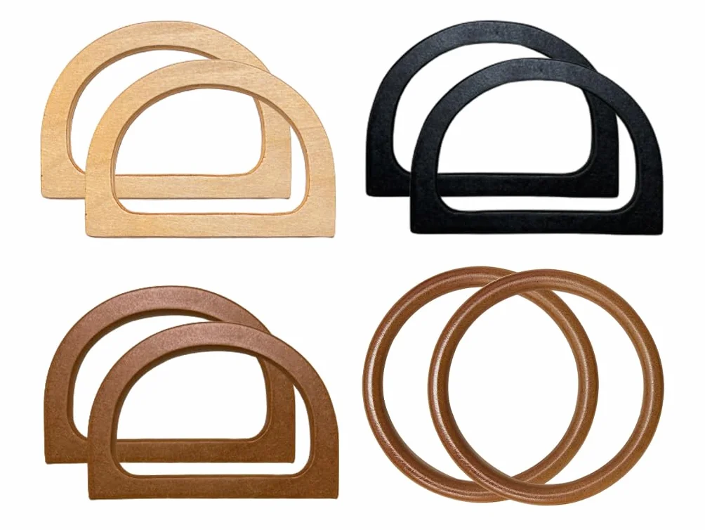 Anlising 8PCS Manici per Borsa in Legno a Forma di D, Manico Rotondo per Borsa, per Beach Bag, Borse all'Uncinetto (3 Colori)