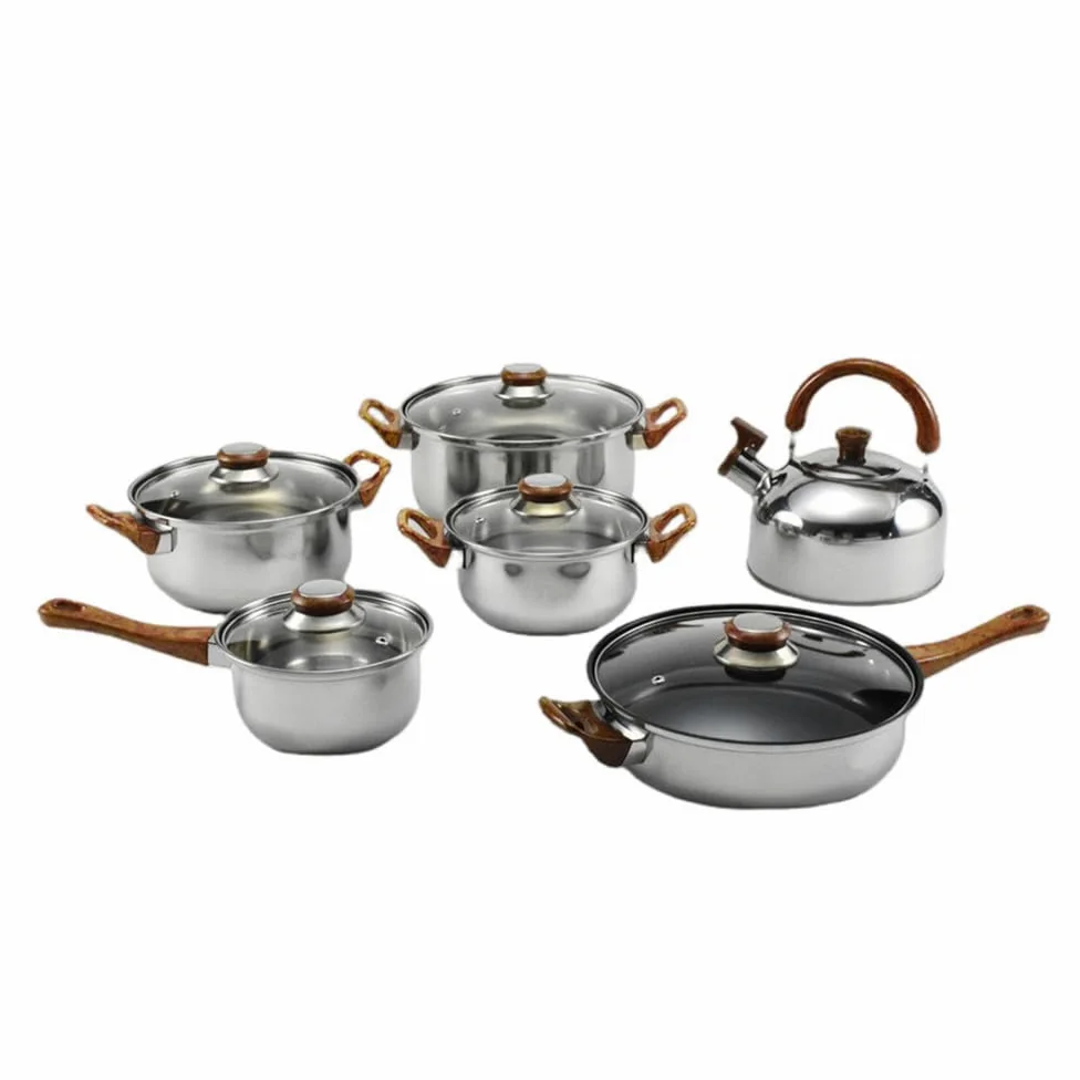 Set di Pentole in Acciaio Inossidabile da 12 Pezzi, 6 Tipi di Pentole da Cucina, Padella, Pentola per Zuppa, Pentola per Latte, Bollitore, Set di Pentole, Bollitore B, 12(Kettle B-12 pc)