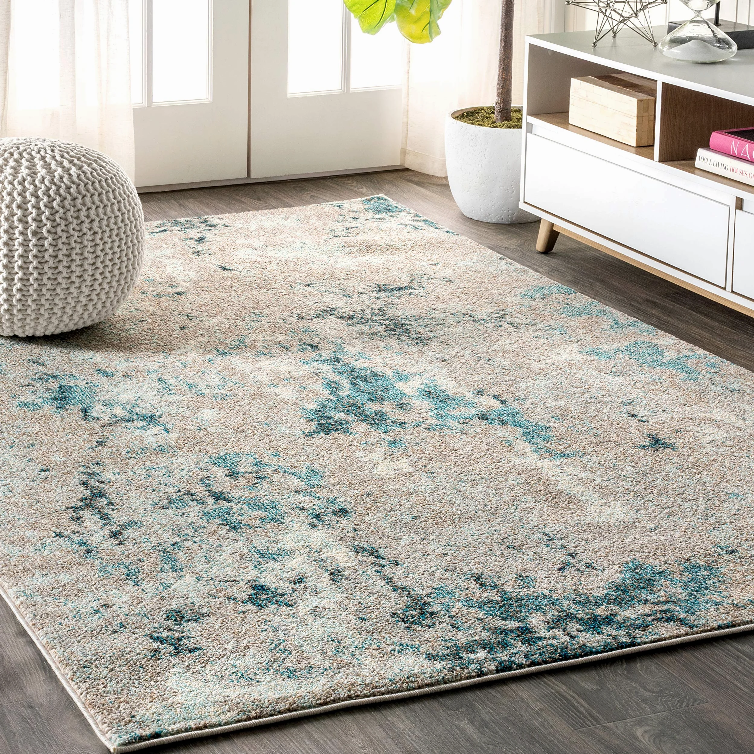 Jonathan Y CTP103A-8 Pop Contemporaneo Moderno Astratto Astratto Tappeto per Interni sbiaditi Vintage, Transizione, Pulizia di Bohémien, Soggiorno, Non spargimento, Blu/Grigio, 240 cm X 300 cm