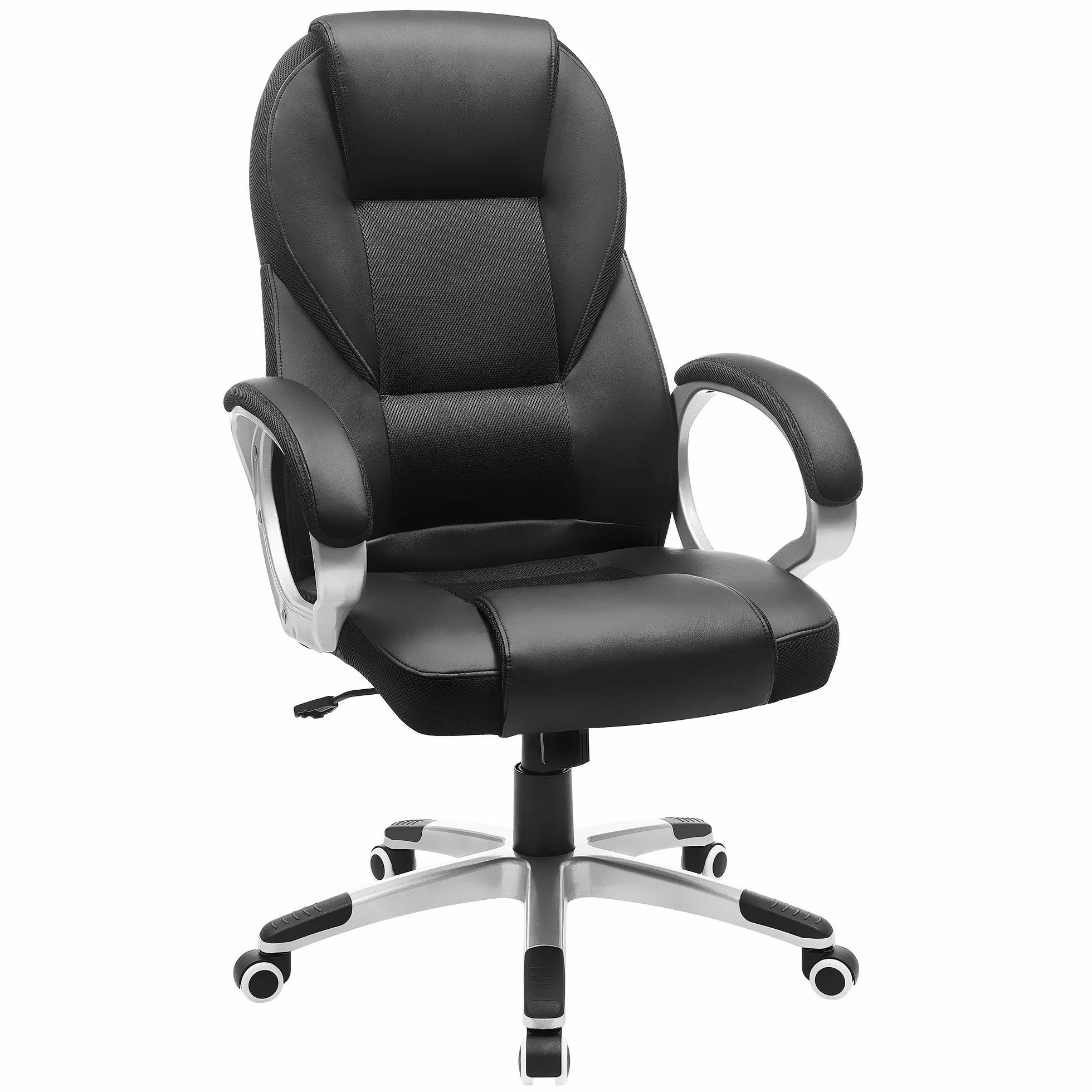 SONGMICS Sedia da Ufficio Ergonomica, Poltrona Direzionale, Girevole e Altezza Regolabile, da Scrivania in Studio e Ufficio, con Rotelle, Nero OBG22B
