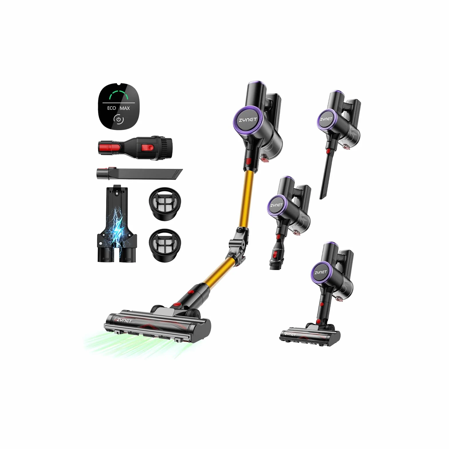 S9 Aspirapolvere Senza Fili, Scopa Elettrica Senza Fili 45000Pa/500W/45Min con Tubo Pieghevole e Supporto a Parete, Motore Brushless, per Peli di Animali Domestici, Tappeti e Pavimenti Duri