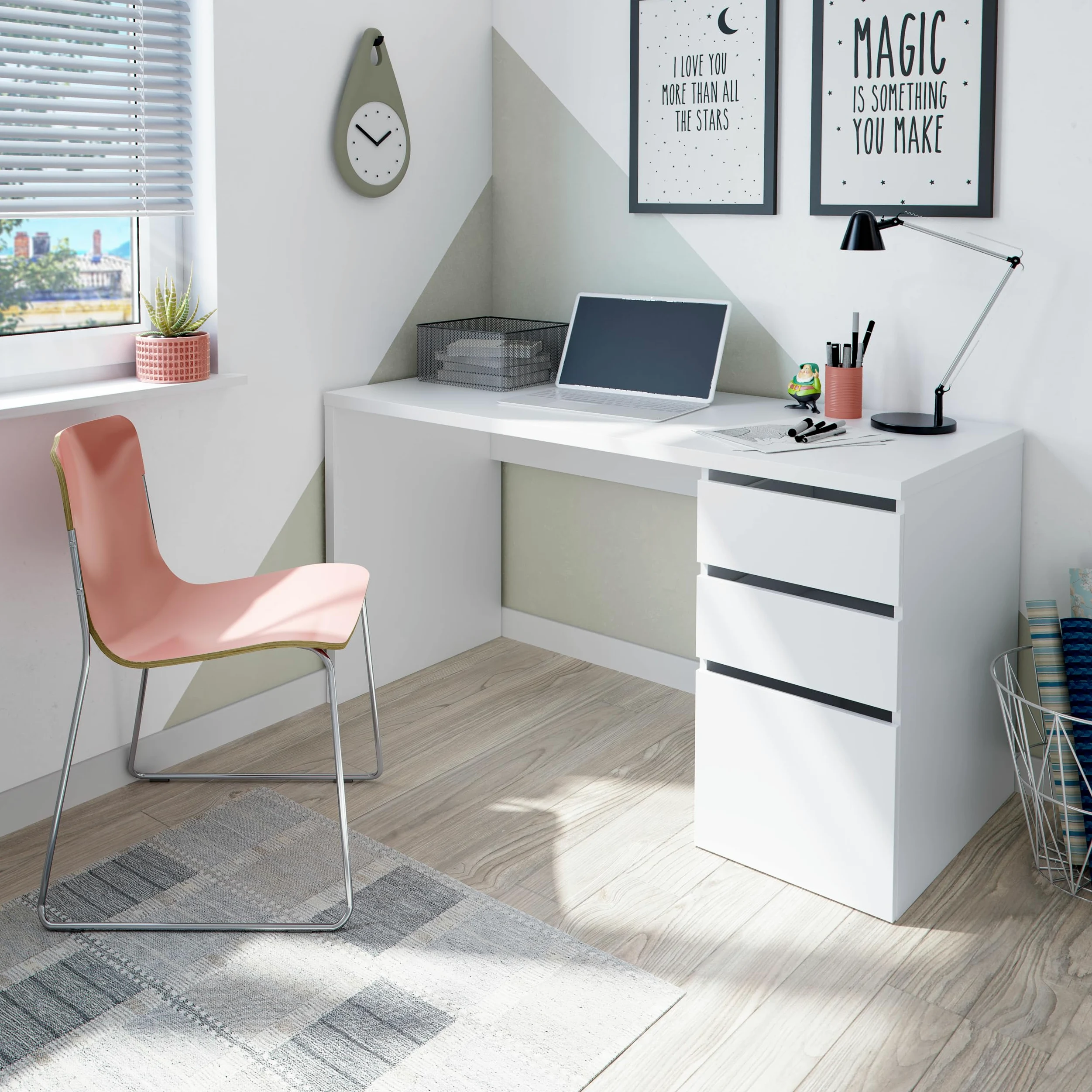 Arredo Stock Scrivania con 2 cassetti e 1 anta colore bianco, 74x138x60 cm