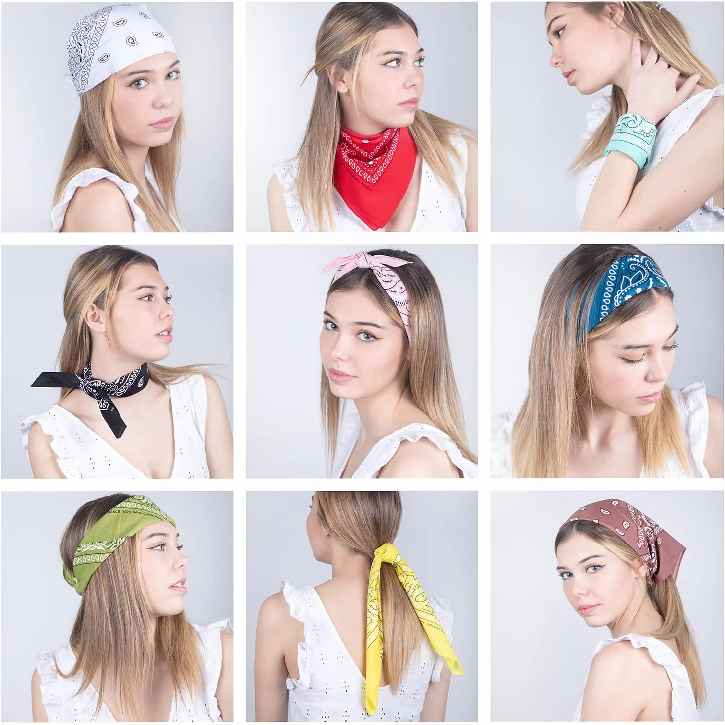 Bandana 100% cotone donna uomo bambini fazzoletto da collo motivo paisley copricapo sciarpa motociclista