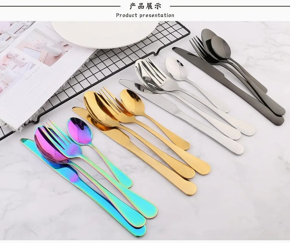 Set di posate, 24 pezzi, set di posate in acciaio inox 18/10, coltelli, forchette, cucchiaini da caffè, set di posate da cucina per 6 persone (colore: nero)