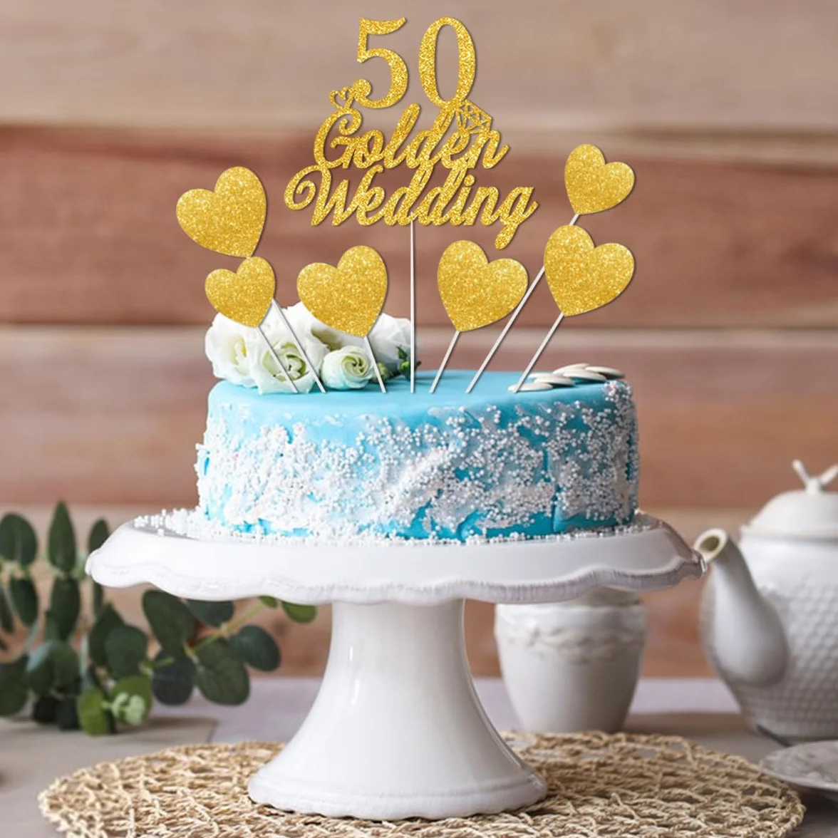 Decorazioni Matrimonio Oro, Decorazioni Anniversario Matrimonio 50 anni Palloncini Happy 50th Anniversary Palloncini Oro Striscioni 50 Golden Wedding Cake Topper