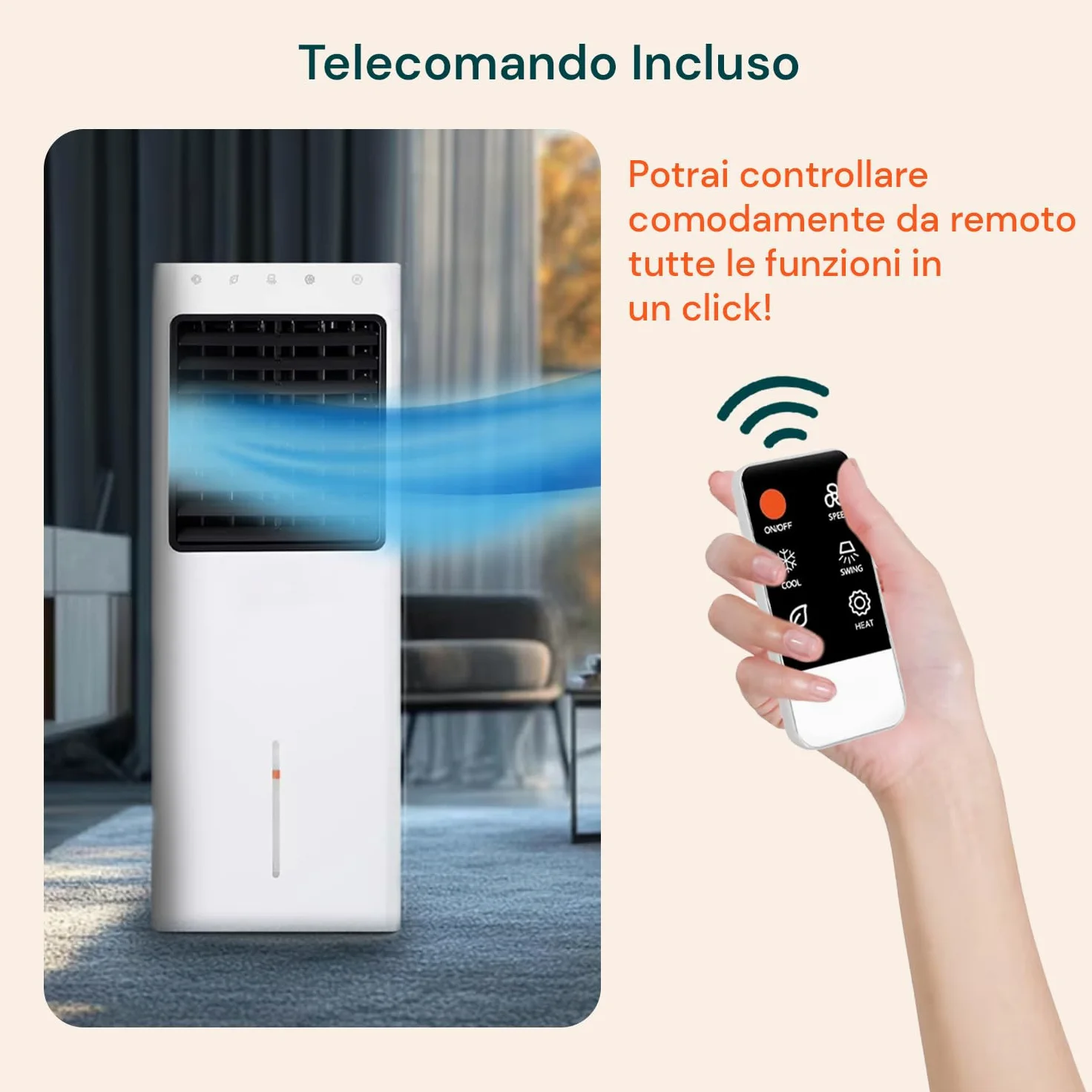 Avilia - Raffrescatore d’Aria 1100W con Tanica 8L, Funzione Freddo/Caldo e Telecomando –, Touch Control e Ionizzatore per Casa e Ufficio