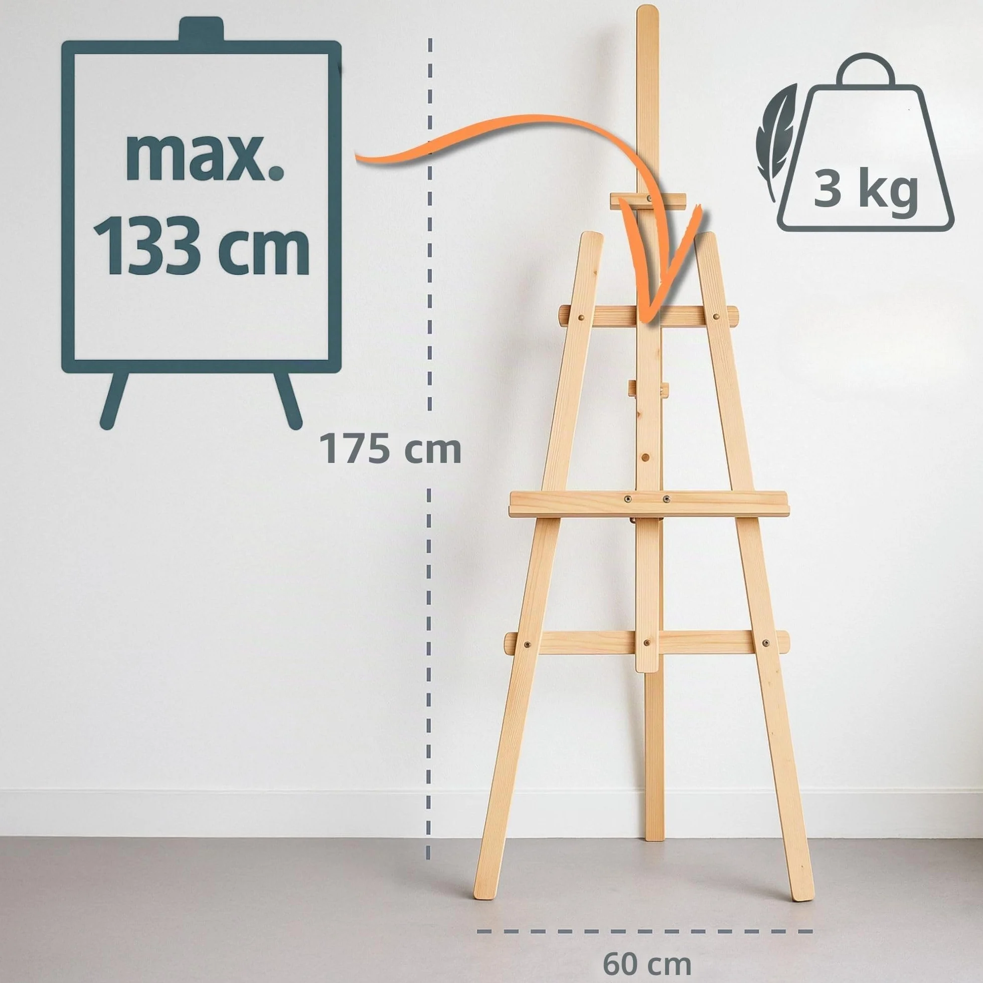 Cavalletto pittura in legno 175 cm pieghevole regolabile in altezza per artisti
