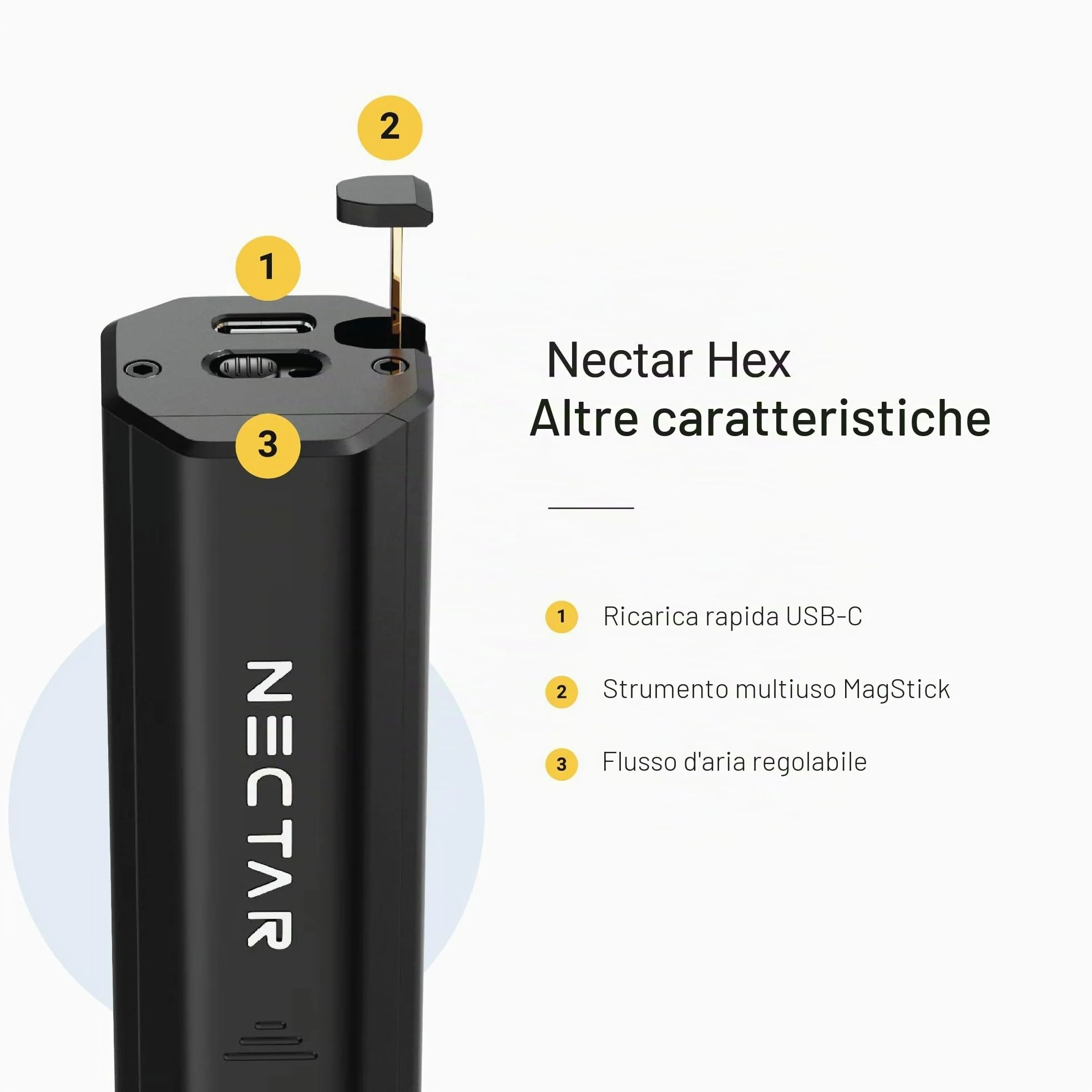 Nectar Hex Vaporizzatore Erba 2-in-1 | Kit Base + 2 Anni di Garanzia | Forno in Oro 24 carati, Ricarica Rapida, Riscaldamento Ibrido, Flusso D'aria Regolabile + 60 Minuti di Utilizzo