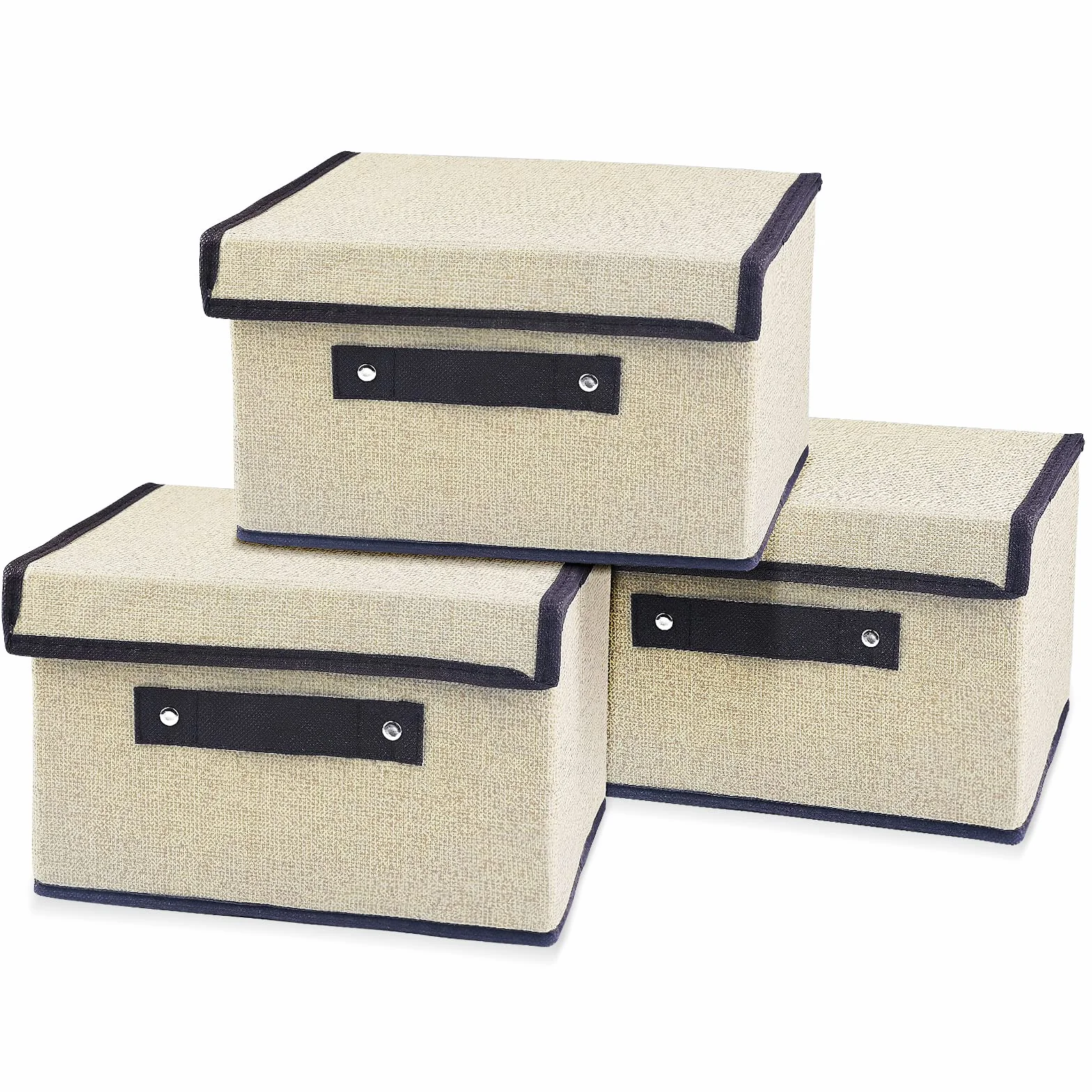 Uootach 3 Pezzi Scatole Portaoggetti Pieghevoli con Coperchio 25cm*19cm*16cm Bianco