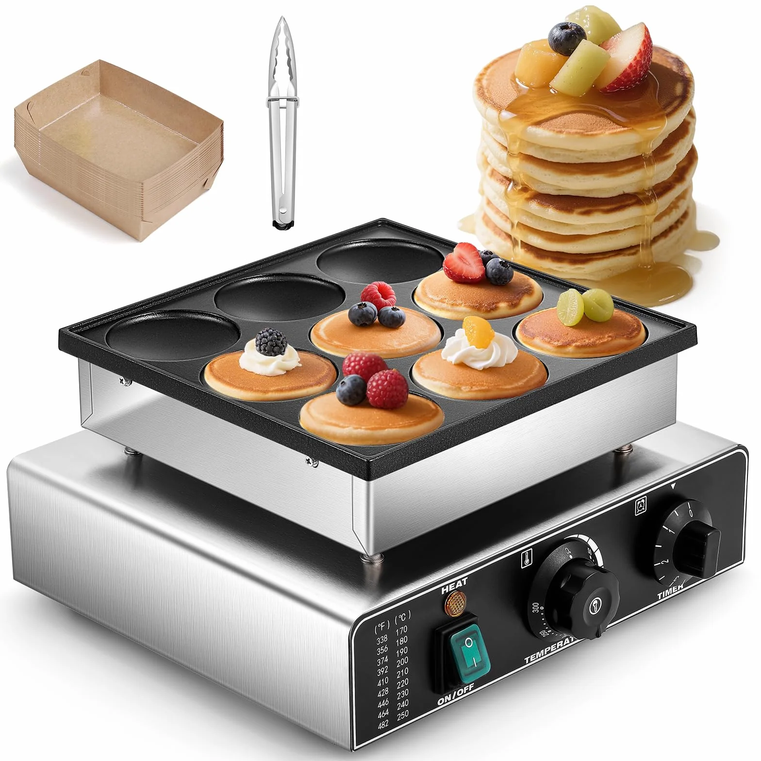 CGOLDENWALL 9 Fori Macchina Per Pancake Olandese Antiaderente, Timer 0-5 min, Temperatura 50-300℃, Mini Dutch Pancake Maker