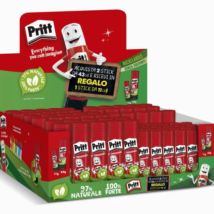 2 pezzi COLLA STICK PRITT 43GR + 1 COLLA STICK DA 11GR IN OMAGGIO
