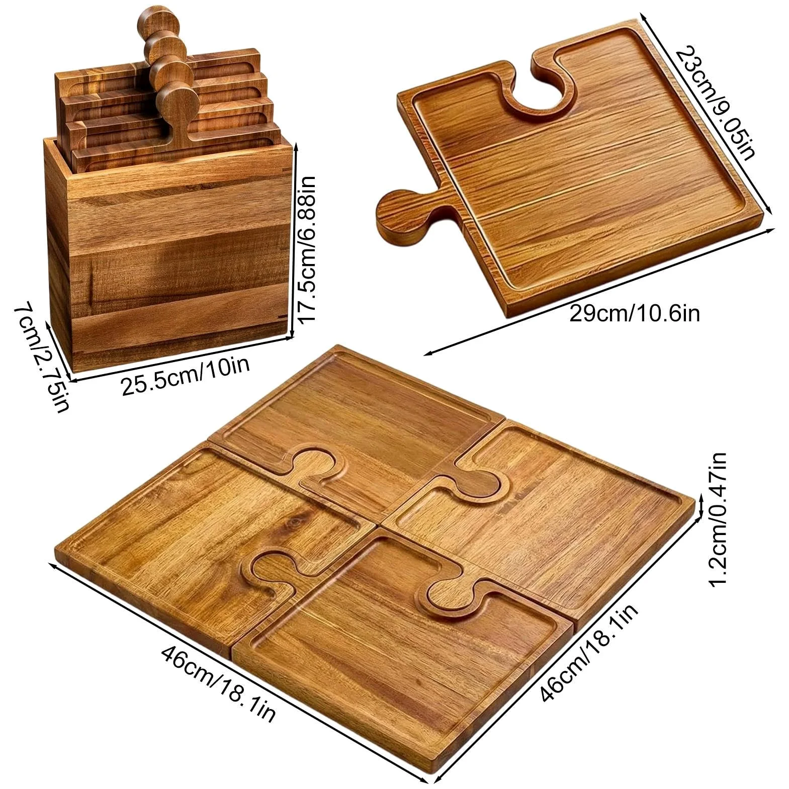 Charcuterie Board - 4-Piece Interlocking Wooden Serving Platter, Multi-Function Food Presentation Set with Sturdy Bamboo Construction, Ideal for Family Hostess Kitchen Party Wedding Holiday Apartment
