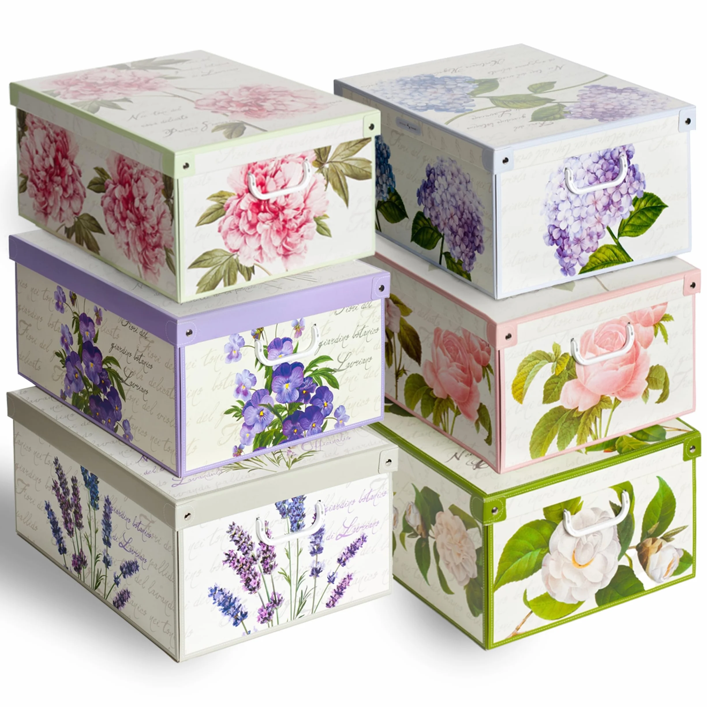 Lavatelli Set 6 Scatole armadio cartone floreali 39x50x24 cm Organizer salvaspazio