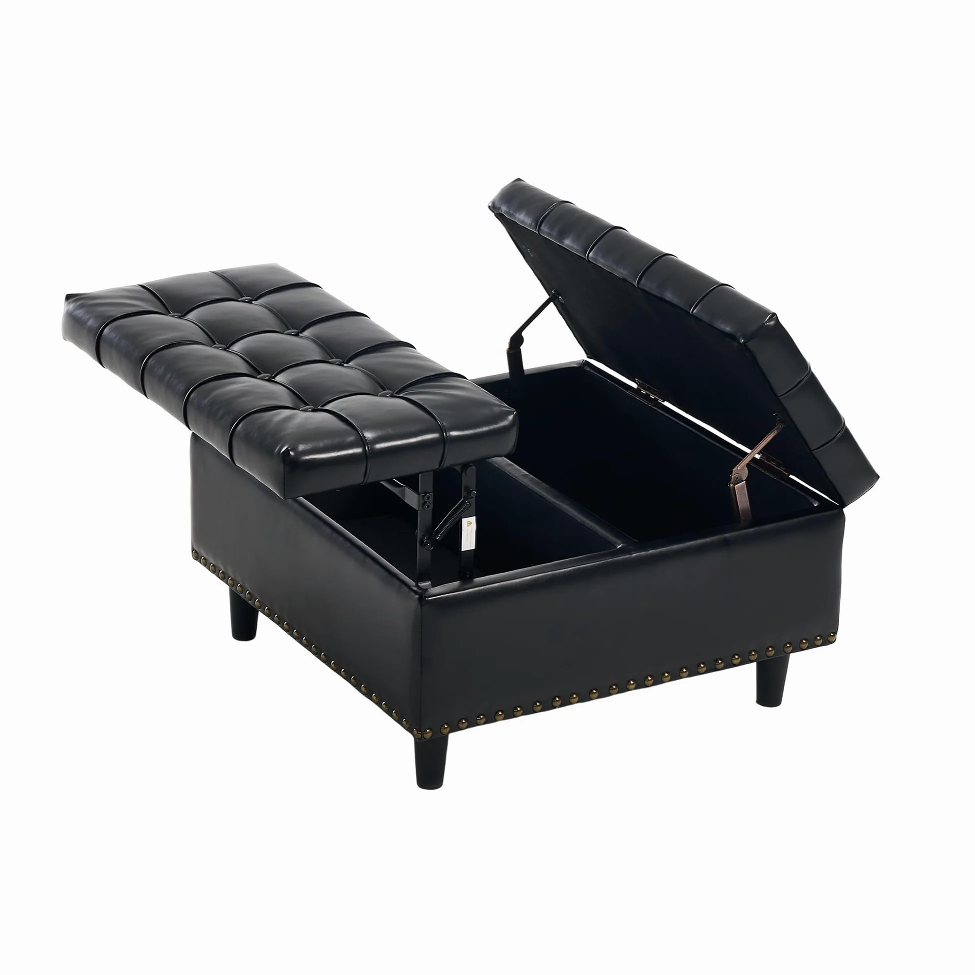 Sedia grande con vano portaoggetti quadrata, scatola imbottita, adatta per soggiorno, camera da letto, studio (nero PU)
