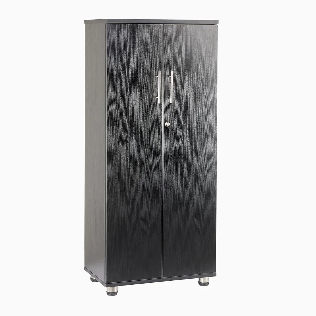 MMT Furniture Designs Armadietto da ufficio in legno nero, armadio con chiusura a 2 ante e 2 ripiani interni