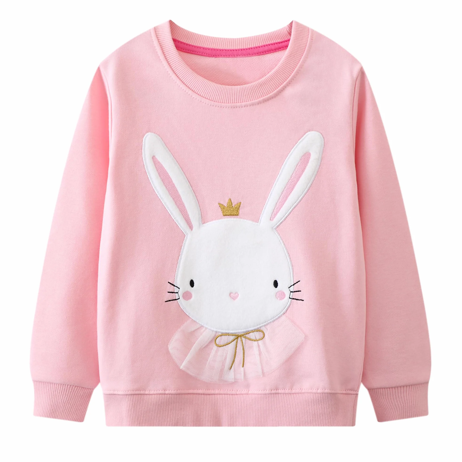 Felpa Ragazza Cotone Animalier Ricamo Paillette Manica Lunga Pullover Girocollo Casual Maglia per Bambini 2-7 Anni