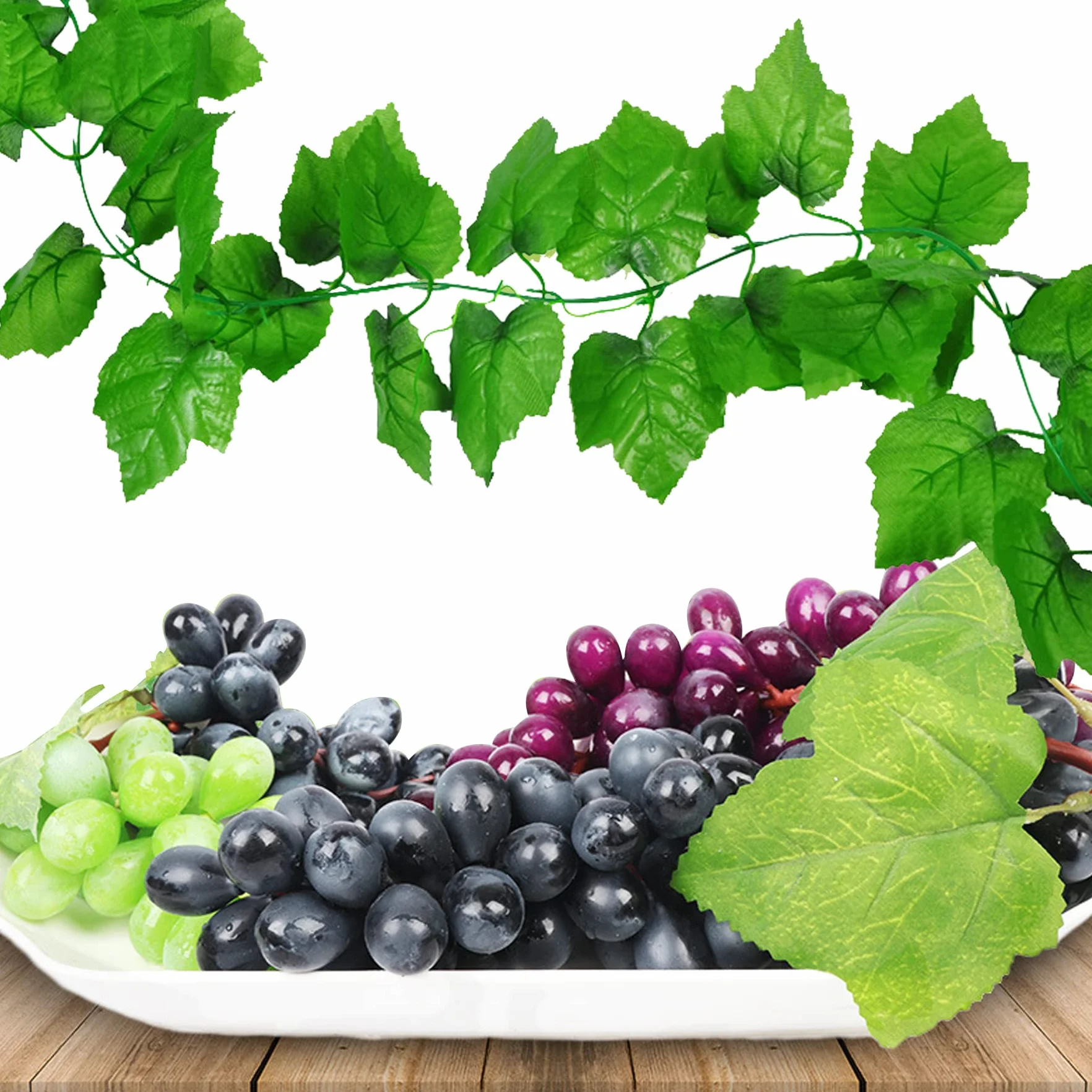 Woohome Uva Artificiale 8 Grappoli Plastica Decorazione Frutta con Foglie Uve Decorative Frutta Artificiale