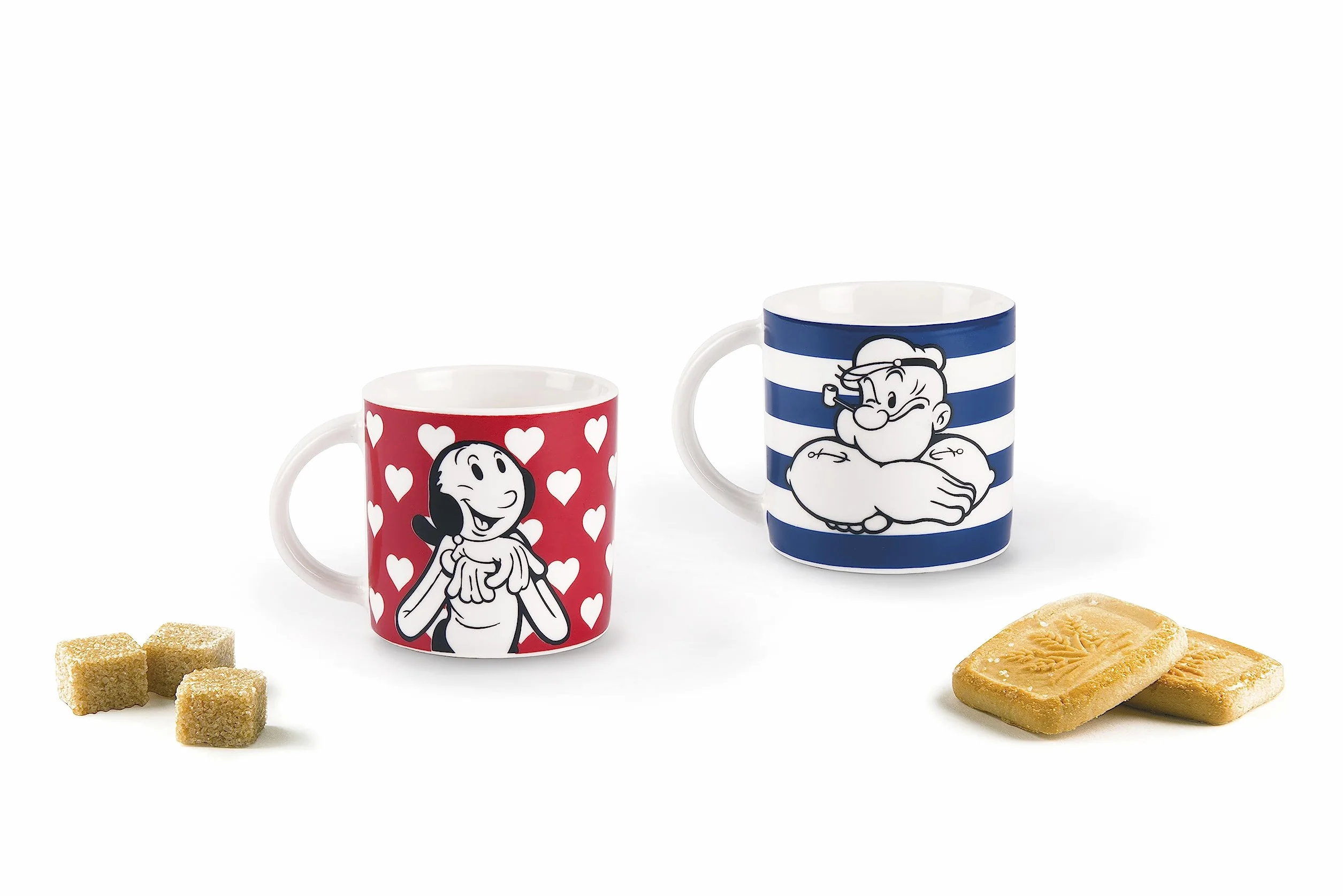Excelsa Popeye & Olivia Set 2 Tazzine Caffè Porcellana, Blu e Rosso