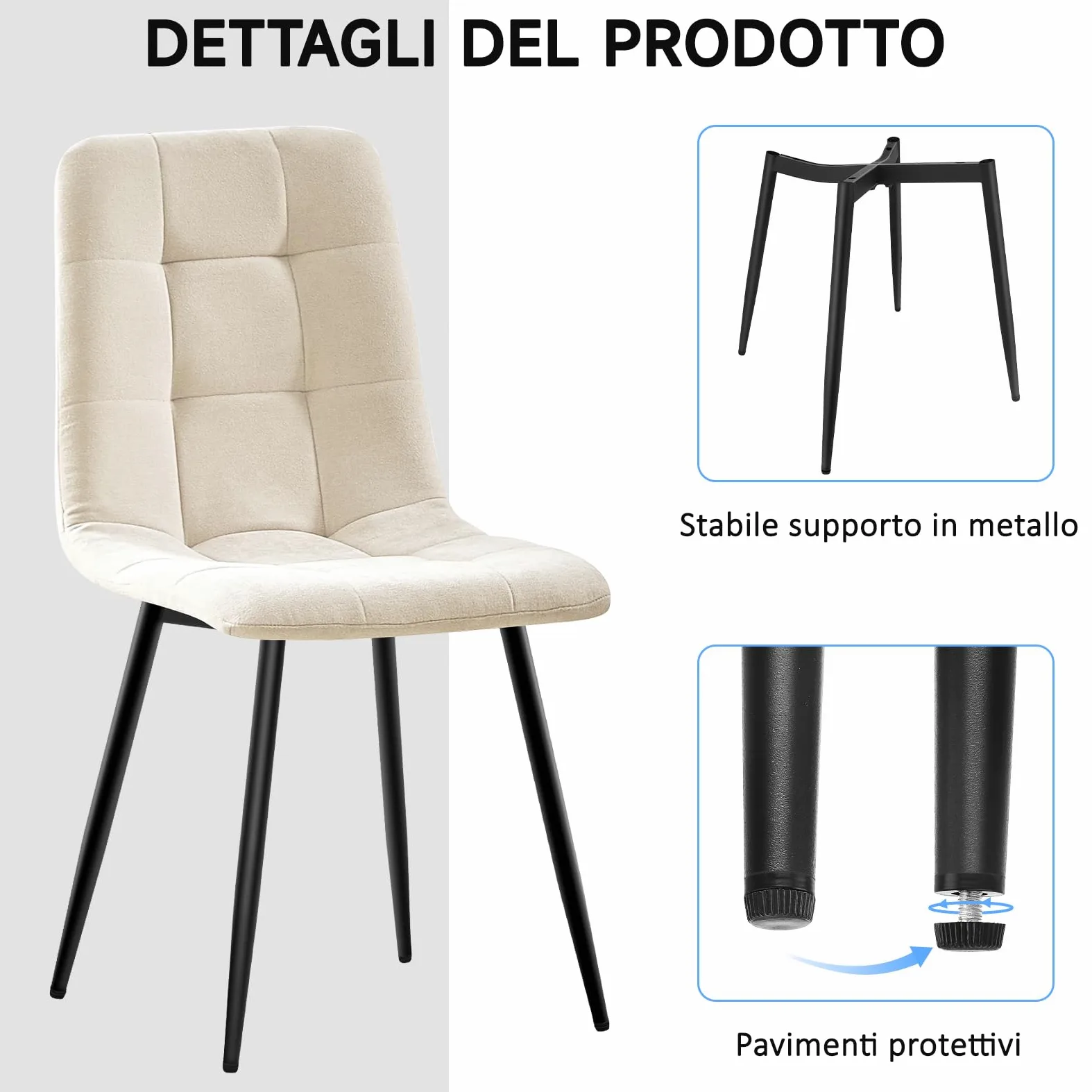 Set Di 4 Sedie Da Pranzo,Sedia Da Cucina Con Piedi In Metallo Nero,Sedie Imbottite Con Tessuto Di Lino,Sedia Da Camera Da Letto Salotto Soggiorno,Beige