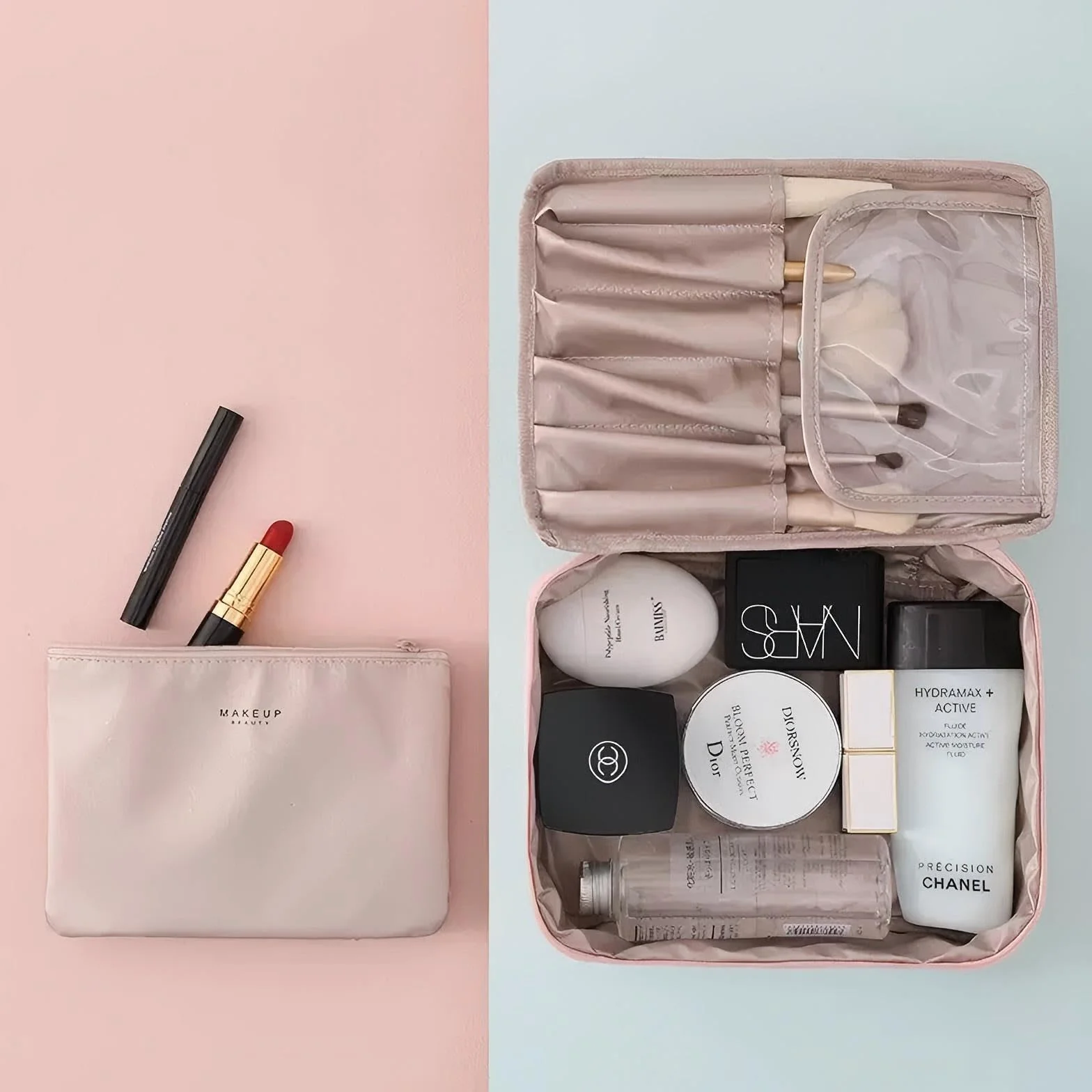 Borsa da Trucco Beauty Case da Viaggio Donna Organizer Cosmetici (Pink)