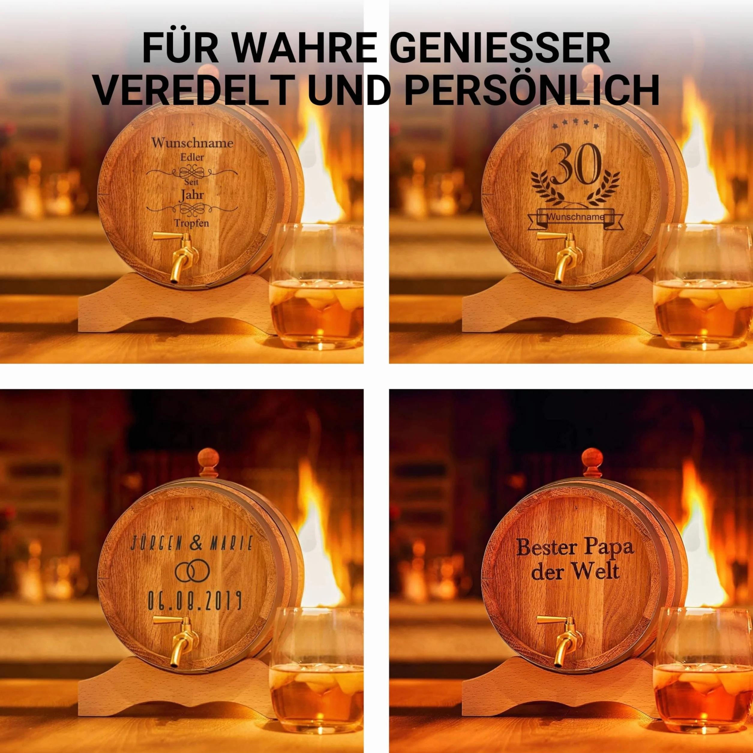 Barile in legno con incisione personalizzata e rubinetto in ottone, botte in rovere massiccio, con nome come regalo di compleanno, Natale (3 litri)