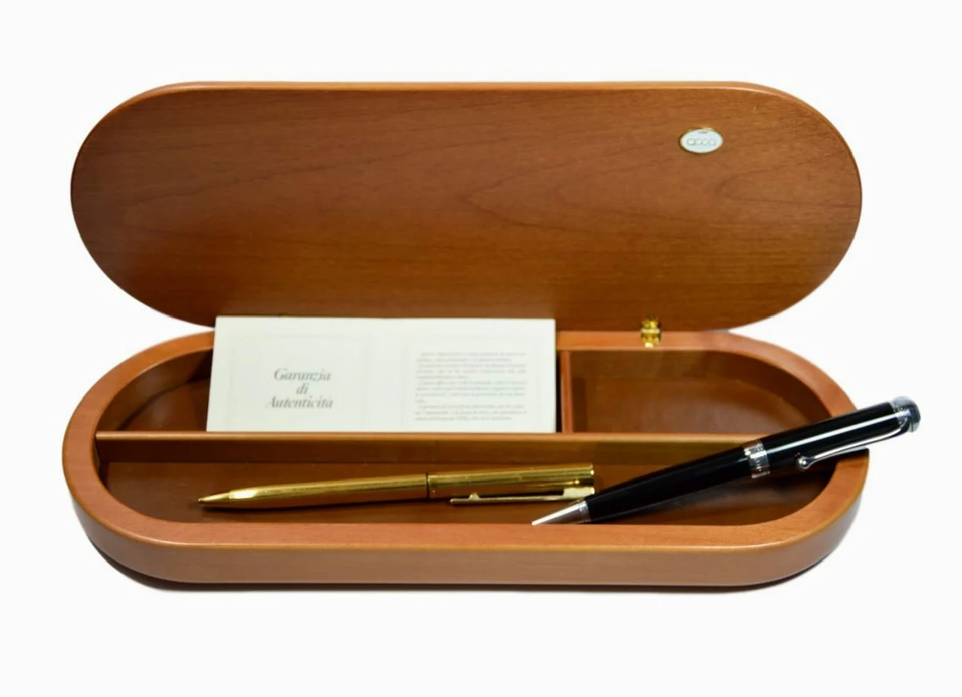 Acca Cofanetto Scatola Porta Penne portaoggetti da scrivania in Legno Artigianale con Scultura in Argento 925