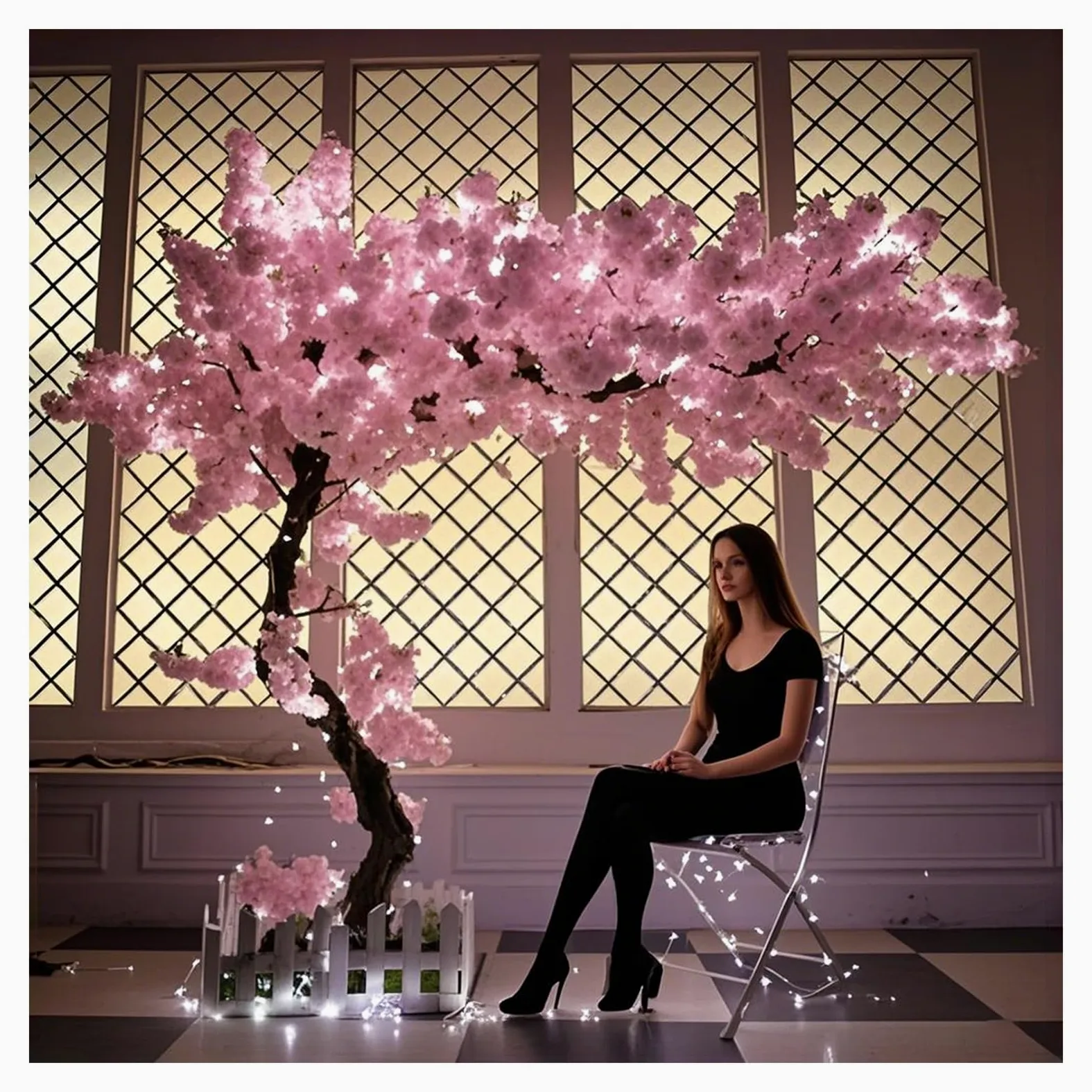 Albero Artificiale Fiori Ciliegio, Finto Fiore Sakura Con Led Lampada, Fatto A Mano Ciliegio Alberi per Casa Ufficio Interno Esterni Decorativo (Rosa, 70.9IN/180CM)