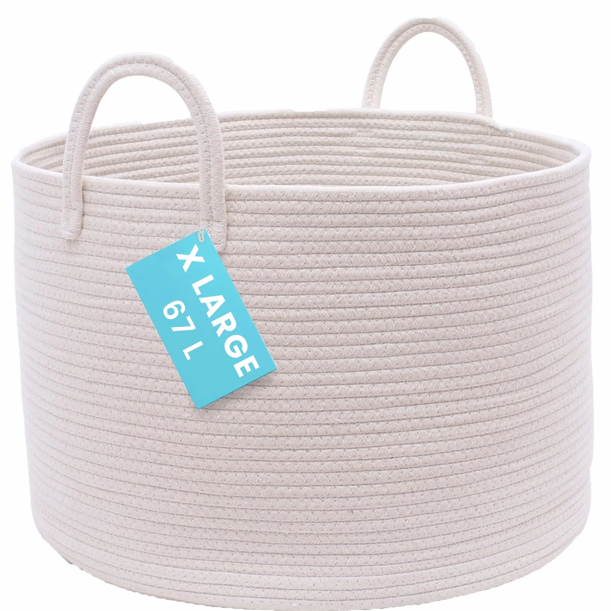 OrganiHaus Cesto XL 50x33cm Bianco – Contenitore Robusto e Morbido in Corda di Cotone per Lavanderia, Asciugamani, Giochi o Plaid