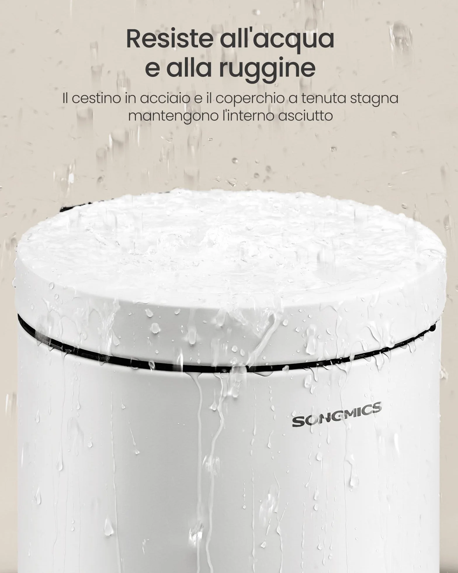 SONGMICS Cestino da Bagno a Pedale 6 L Acciaio Coperchio Chiusura Morbida Secchio Interno Bianco Nuvola