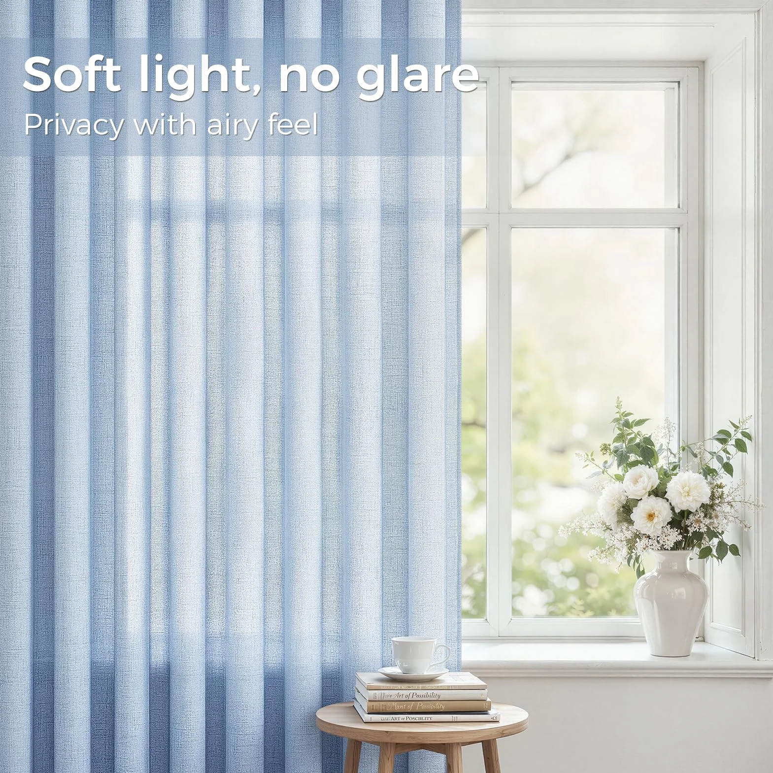 MRTREES Tenda in Voile Lino Semitrasparente Blu con Occhielli da Interno, Tende Moderne per Interni Soggiorno Moderne Camera da Letto Cameretta Bambini Salotto 2 Pezzi, 140x225 cm