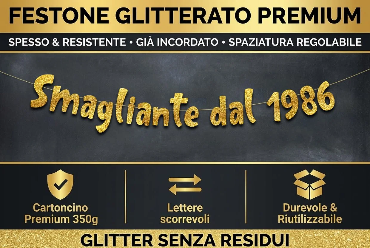 40° Compleanno Striscione "Smagliante Dal 1986" Oro Glitterato – Decorazioni Compleanno Divertenti, Gadget & Regali per Lei e Lui