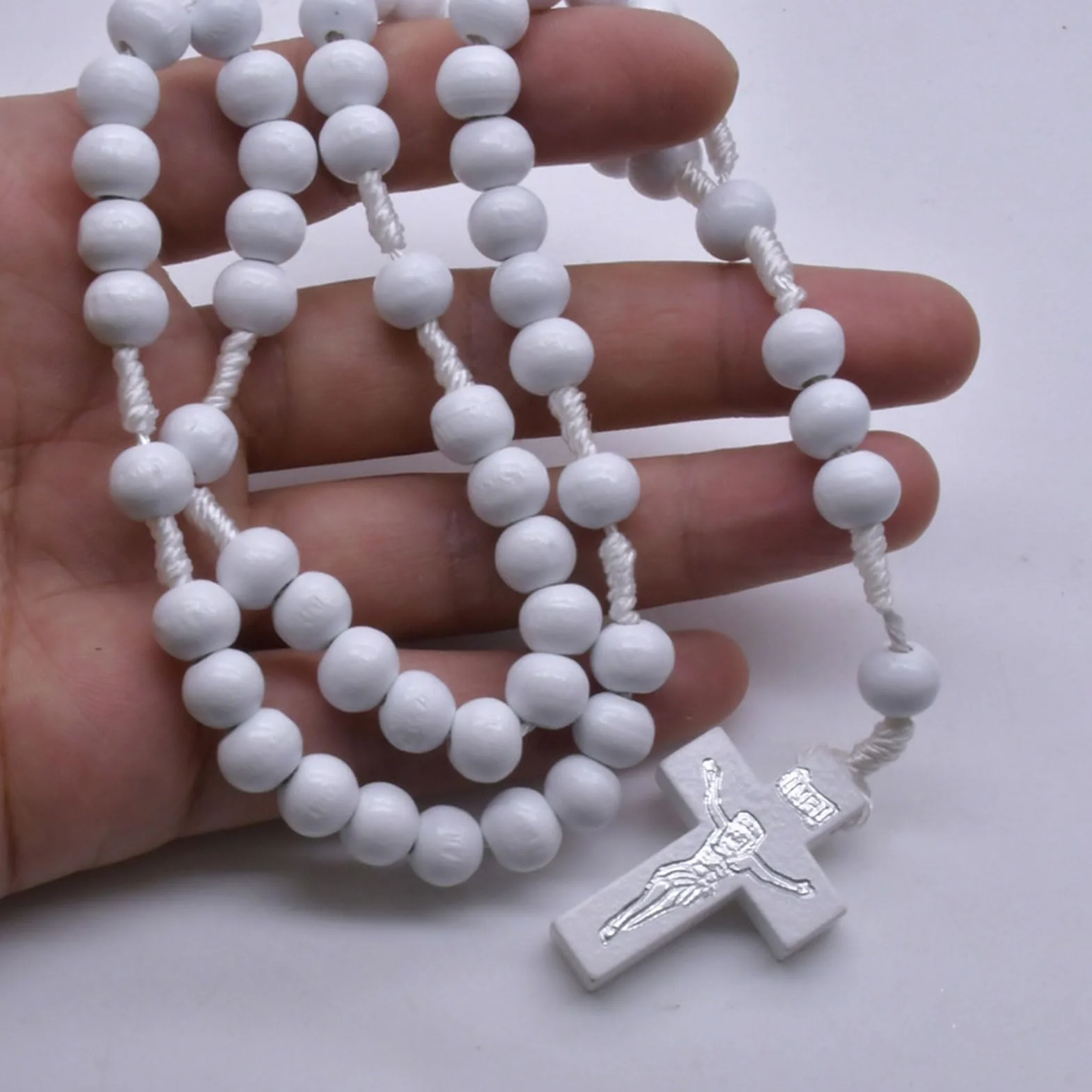 Rosario in legno bianco con croci per fedeli preghiera religiosa unisex con croci per meditazioni e pace