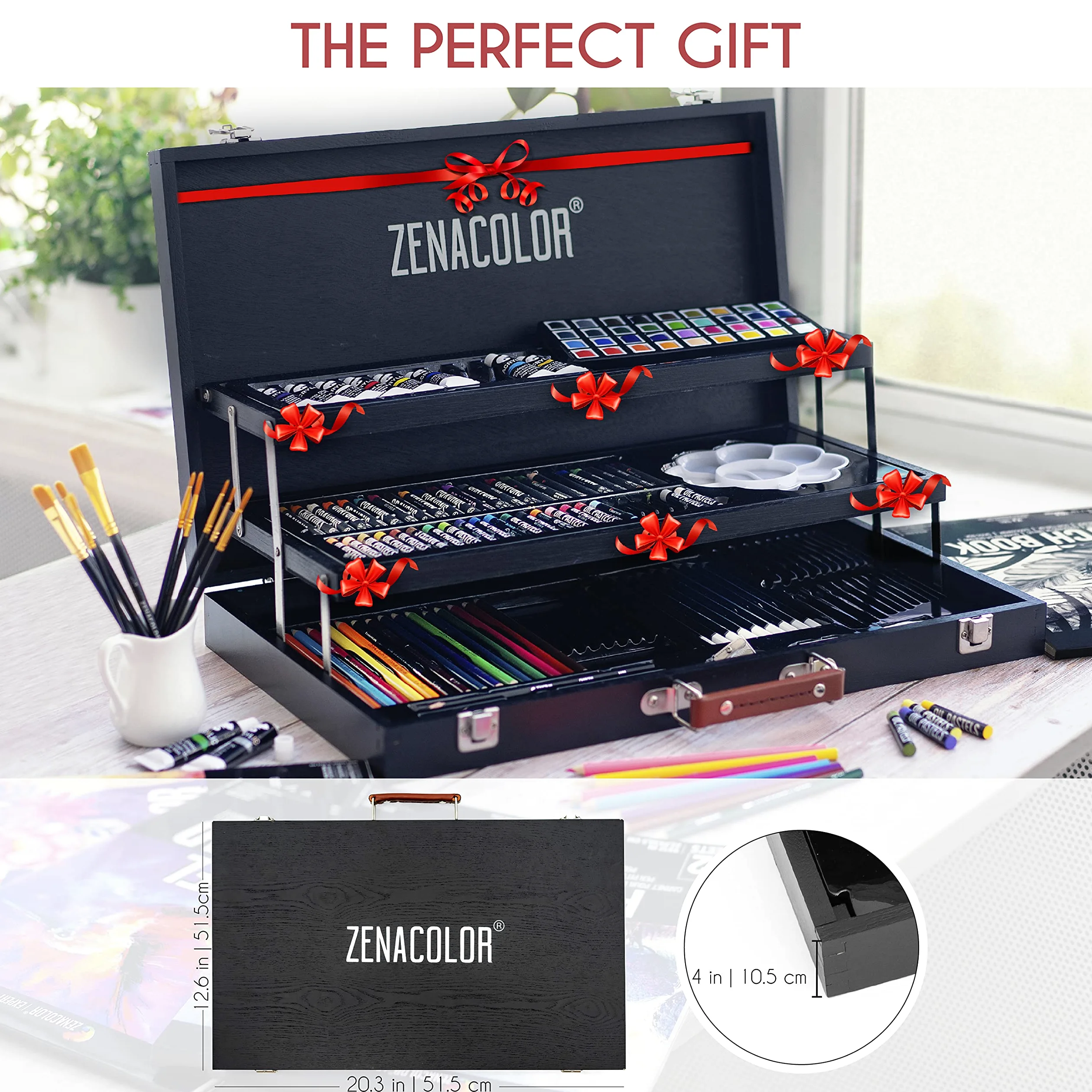 Valigetta Professionale Zeanacolor (XXL) - 150 Pezzi per Disegno e Pittura - Set in Legno di Qualità - Pastelli, Colori Acrilici, a Cera e ad Acqua, Matite