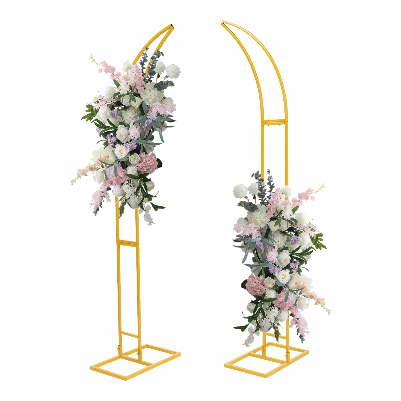 Set di 2 supporti per arco per matrimonio, arco di fiori a forma di mezza luna, supporto per sfondo in metallo, 2,1 m e 1,9 m, ideale per matrimoni, compleanni e feste (oro)