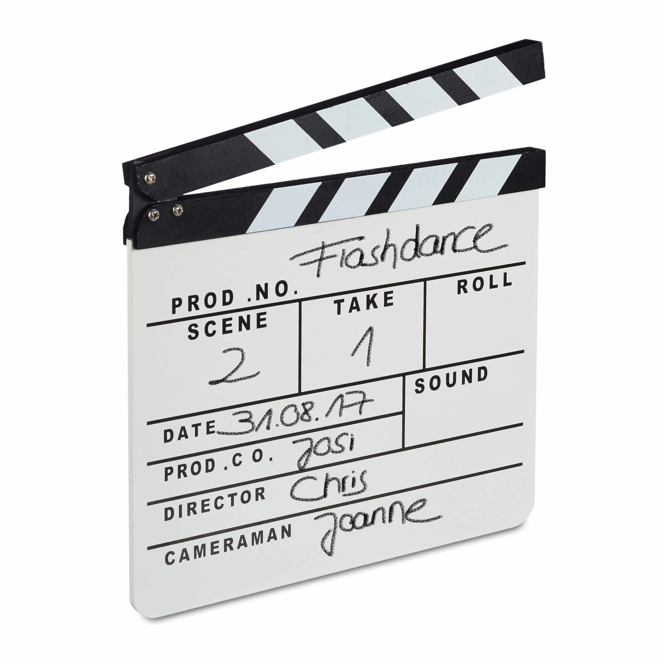 Relaxdays Ciak Professionale in Legno, Accessori Regista Feste a Tema Film, Clapperboard Scrivibile, HxL 26x30cm, Bianco