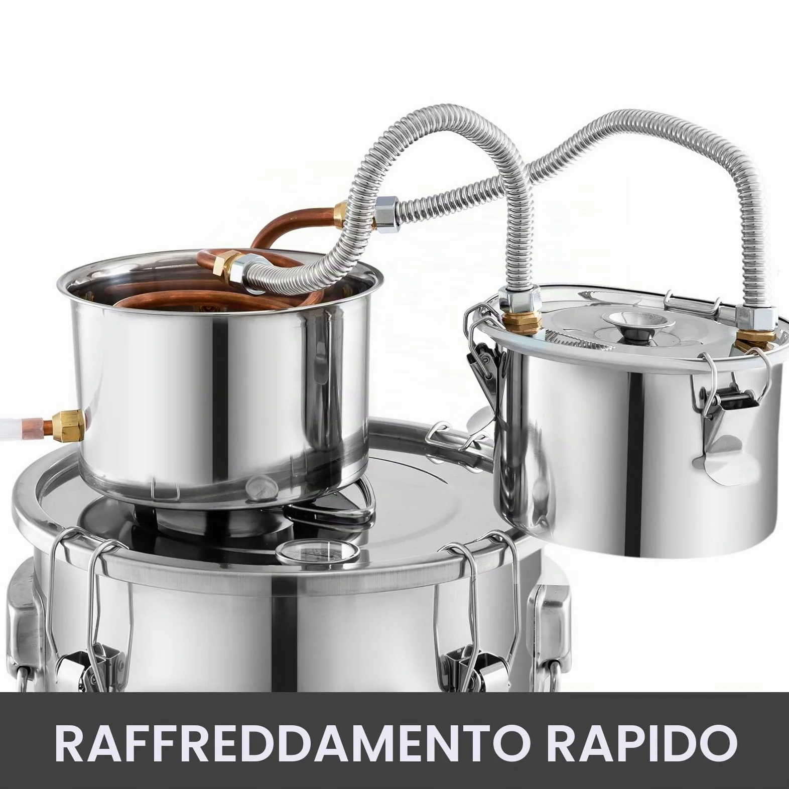 VEVOR La Caldaia per Acqua Distillata con Pompa,Doppi Fusti,8Gal,La Caldaia per Acqua al Chiaro di Luna,Distillatore d'Acqua Alcolica,Distillazione del Vino 8GAL,in Acciaio e Rame Rosso