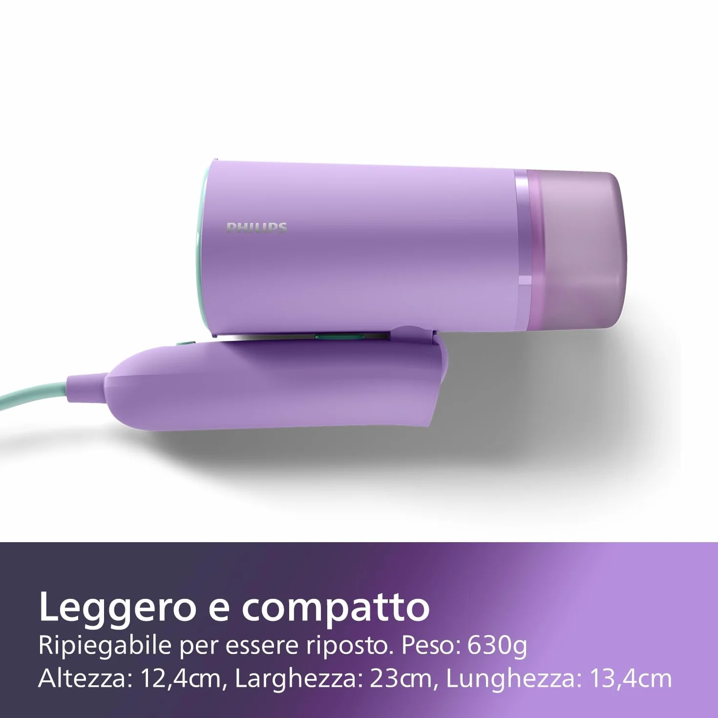 Philips Serie 3000 Stiratrice verticale a vapore,1000 W, 20 g/min di vapore, Serbatoio dell'acqua estraibile da 100 ml, Piastra in plastica, Custodia inclusa, solo 630g di peso, viola (STH3010/30)