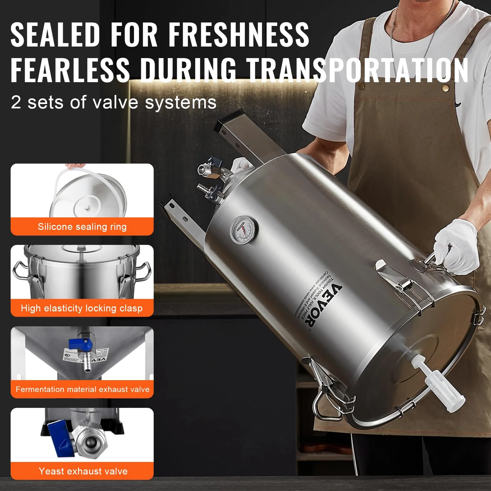 VEVOR Sistema di Produzione di Birra, Dispositivo per Produzione di Birra fermentatore in Acciaio Inox capienza 30 L, Fermentatore a Secchio per Birra, Accessori per Produzione di Birra