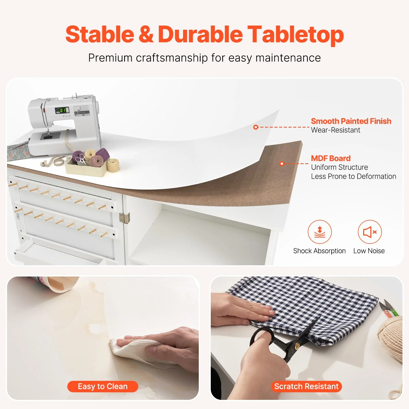 VEVOR Tavolo da Cucito Pieghevole, Tavolo Multiuso per Macchina da Cucire Compatto a Rotelle, Mobiletto da Cucito Ripiani Portaoggetti, Pioli in Legno Ante Magnetiche, Carico max. 40 kg, Bianco