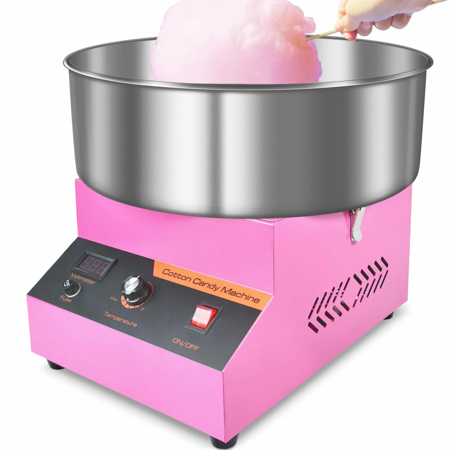 Macchina Zucchero Filato Professionale, 1000W Macchina per Zucchero Filato Grande da Banco - con Ciotola in Acciaio Inossidabile, Temperatura Regolabile, per Bambini, Casa, Compleanno, Feste (Rosa)