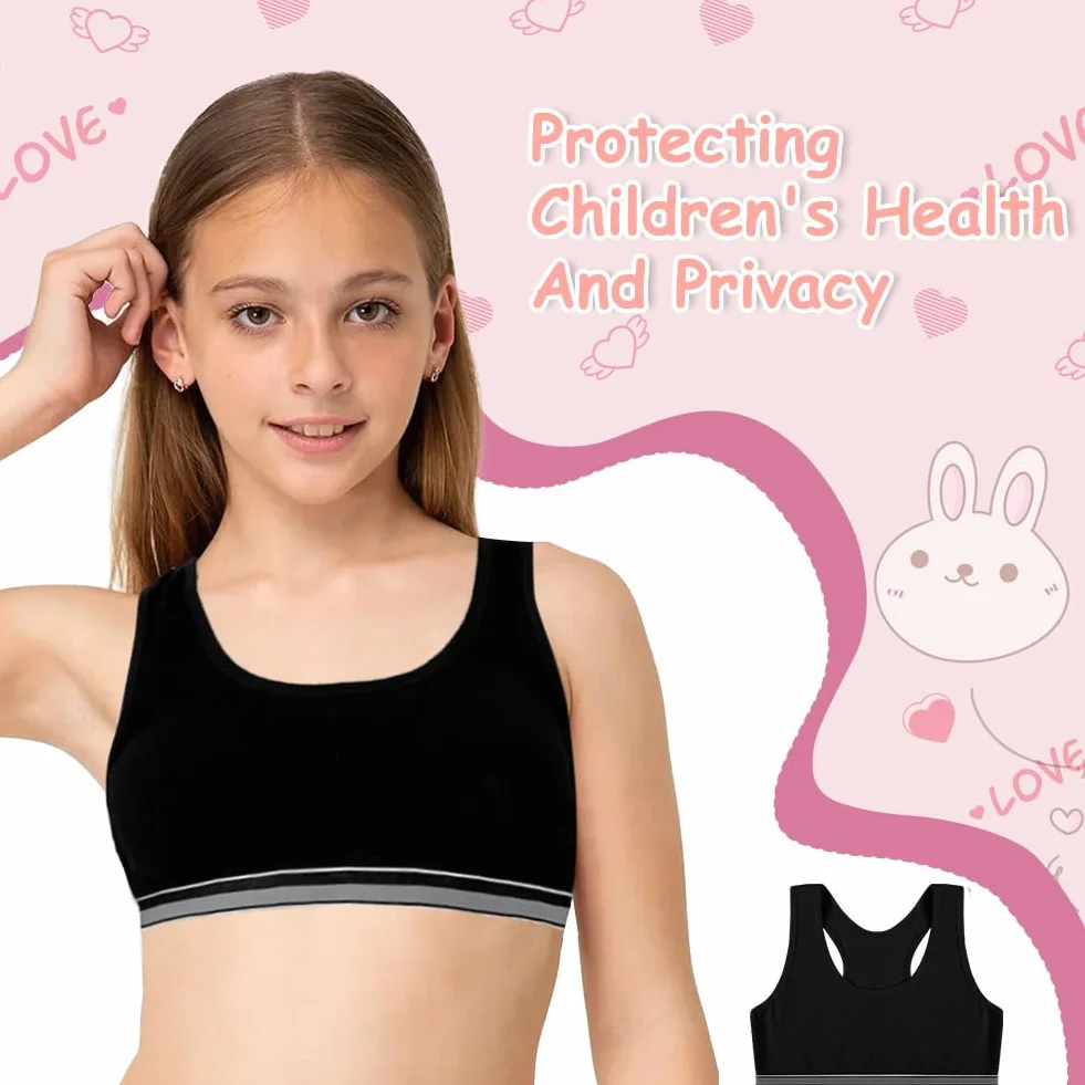 Flintronic 4 Pezzi Reggiseno Sportivo Bambine Cotone Non Imbottito Top Corto Allenamento