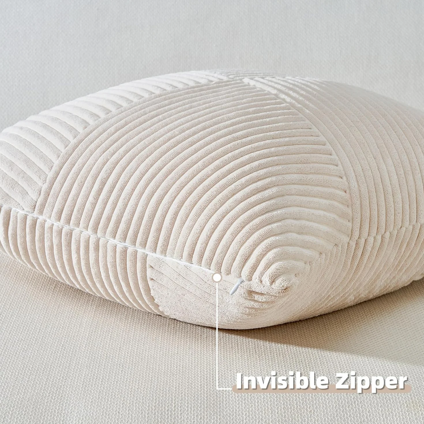 Topfinel Federe Cuscini Divano 40 x 40 Crema Velluto a Coste Copricuscini Cerniera Invisibile Righe 2 Pezzi